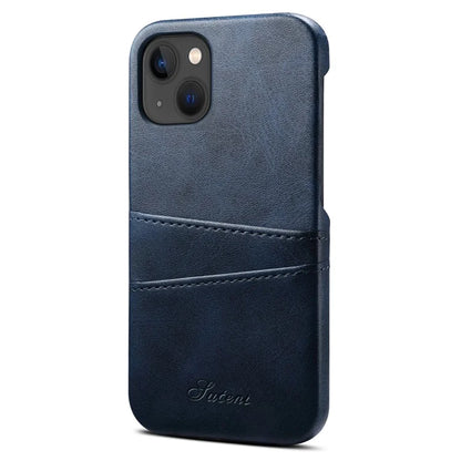 SUTENI For iPhone 15 Plus Phone Case Calf Texture Dual Card Slots