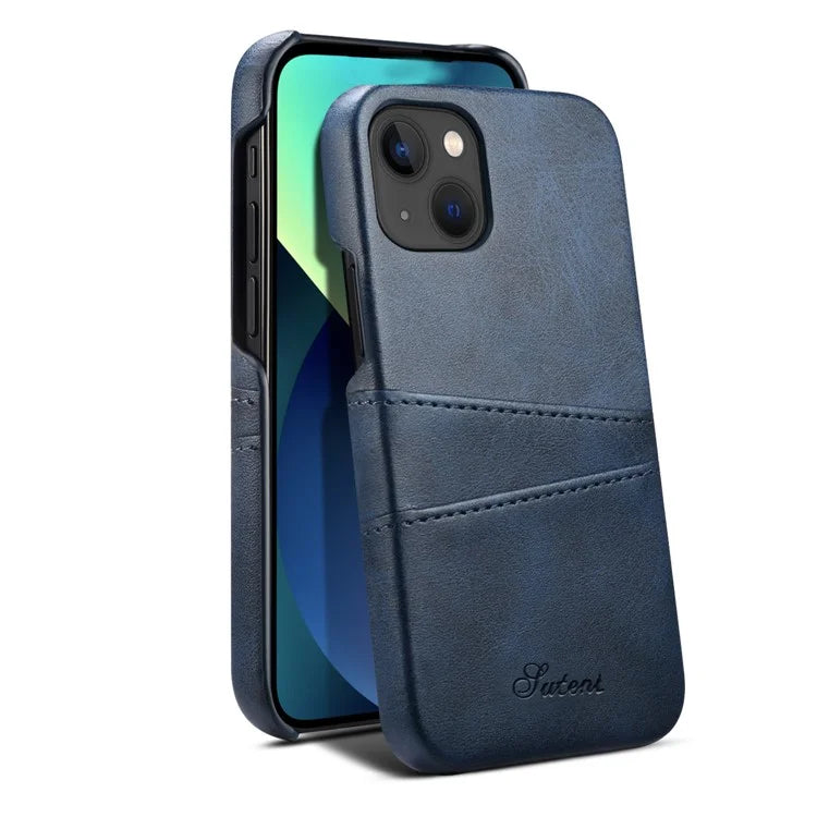 SUTENI For iPhone 15 Plus Phone Case Calf Texture Dual Card Slots