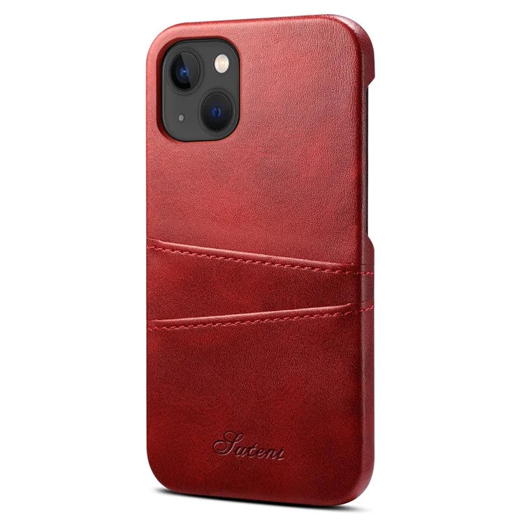 SUTENI For iPhone 15 Plus Phone Case Calf Texture Dual Card Slots