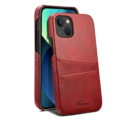 SUTENI For iPhone 15 Plus Phone Case Calf Texture Dual Card Slots