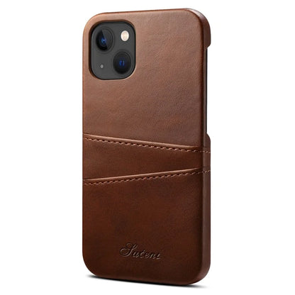 SUTENI For iPhone 15 Plus Phone Case Calf Texture Dual Card Slots