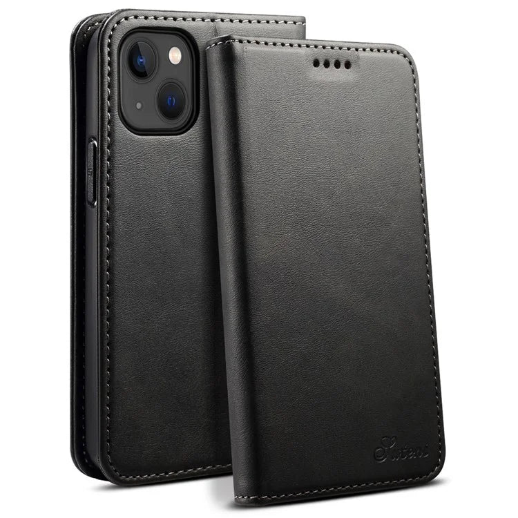 SUTENI for iPhone 15 Calf Texture Leather Case Wallet Magnetic Closure