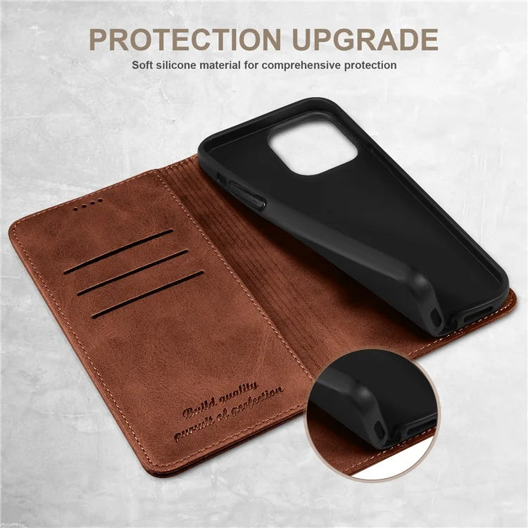 SUTENI for iPhone 15 Calf Texture Leather Case Wallet Magnetic Closure