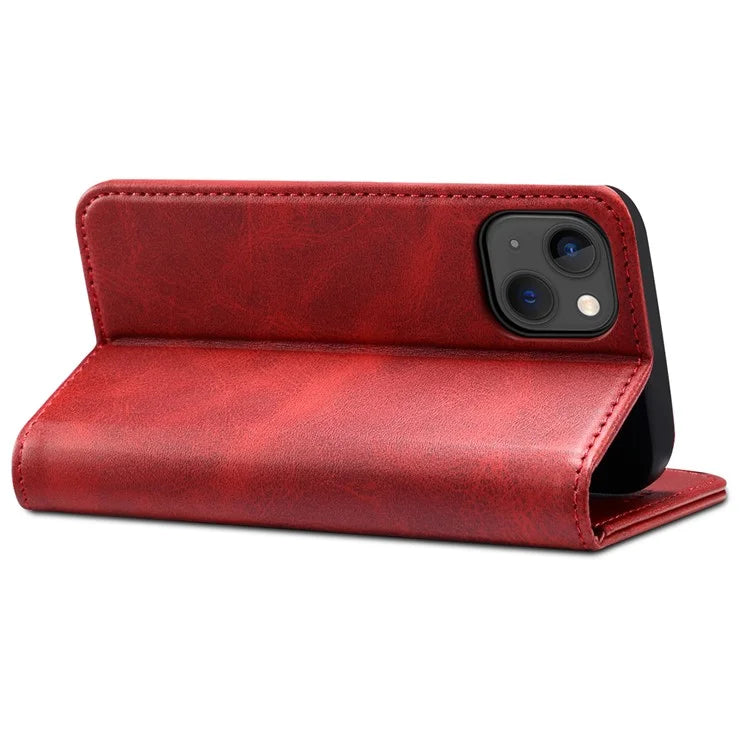 SUTENI for iPhone 15 Calf Texture Leather Case Wallet Magnetic Closure