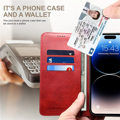 SUTENI for iPhone 15 Calf Texture Leather Case Wallet Magnetic Closure