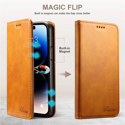 SUTENI for iPhone 15 Pro Max Simple Leather Case Wallet Phone Cover