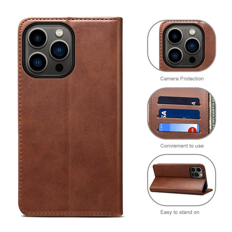 SUTENI for iPhone 15 Pro Max Simple Leather Case Wallet Phone Cover