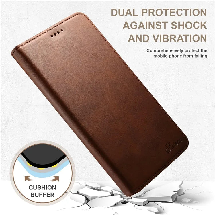SUTENI for iPhone 15 Pro Leather Phone Case Calf Texture Wallet Stand