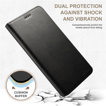 SUTENI for iPhone 15 Pro Leather Phone Case Calf Texture Wallet Stand