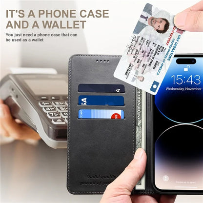 SUTENI for iPhone 15 Pro Leather Phone Case Calf Texture Wallet Stand