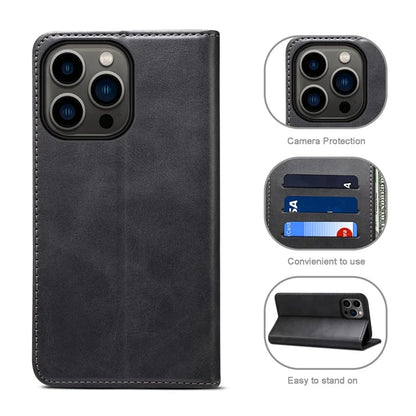 SUTENI for iPhone 15 Pro Leather Phone Case Calf Texture Wallet Stand