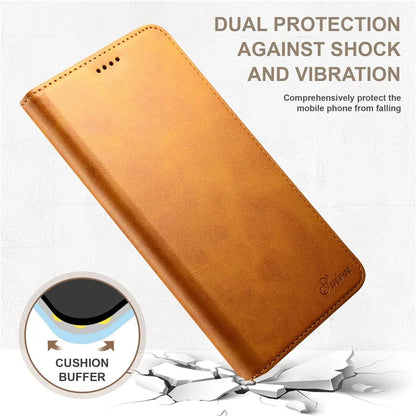 SUTENI for iPhone 15 Pro Leather Phone Case Calf Texture Wallet Stand