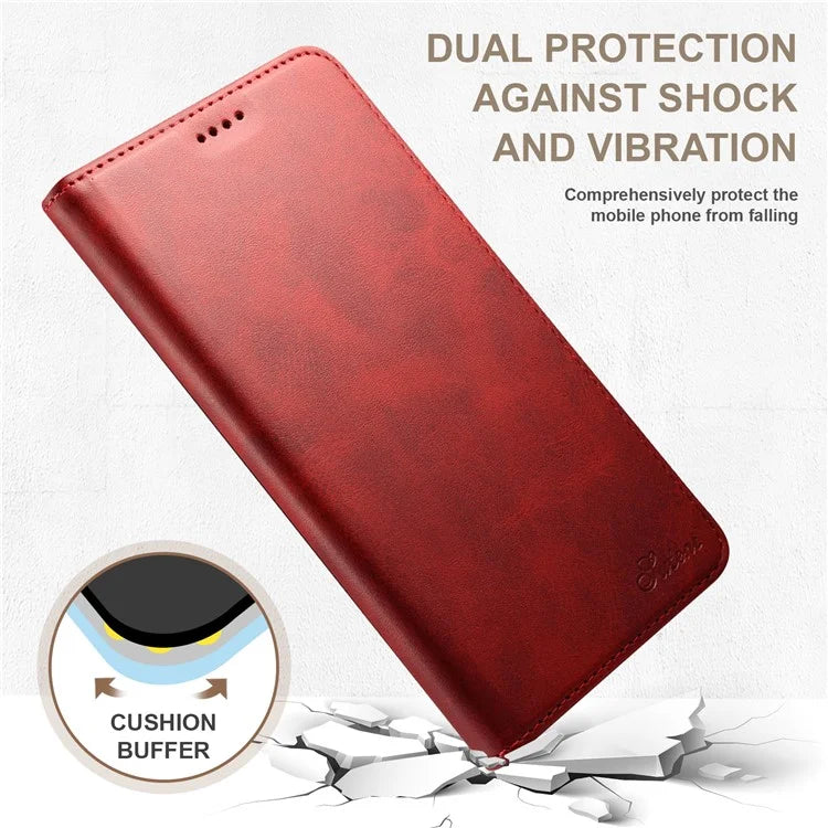 SUTENI for iPhone 15 Pro Leather Phone Case Calf Texture Wallet Stand
