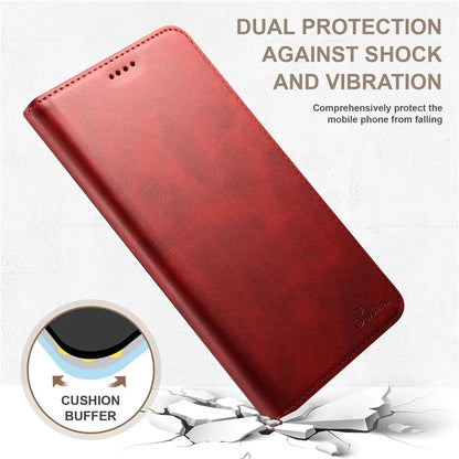 SUTENI for iPhone 15 Pro Leather Phone Case Calf Texture Wallet Stand