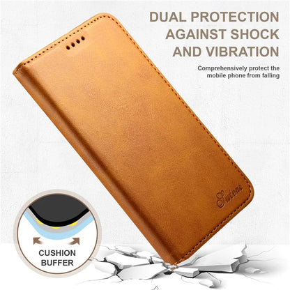 SUTENI for iPhone 15 Plus Wallet Case Calf Texture PU Leather Phone Stand