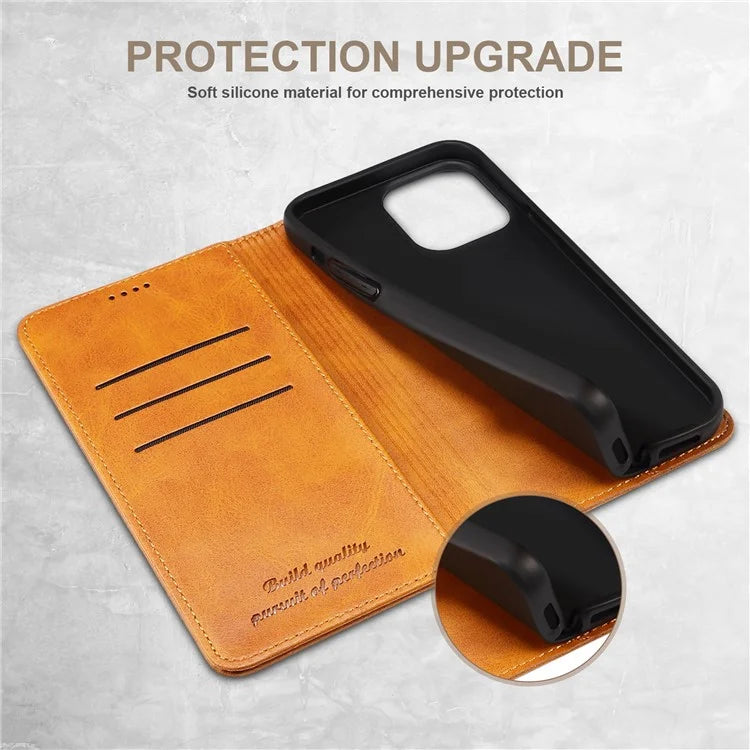 SUTENI for iPhone 15 Plus Wallet Case Calf Texture PU Leather Phone Stand