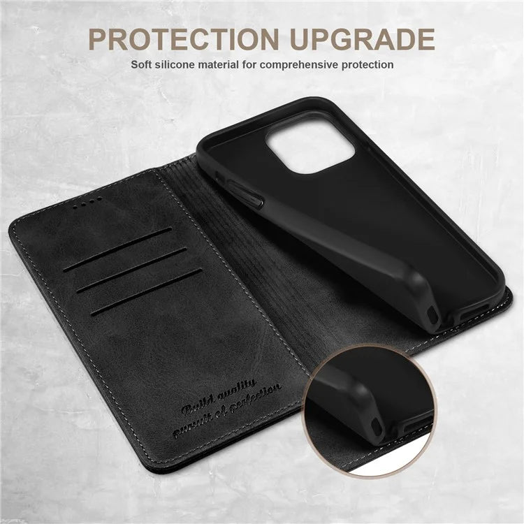 SUTENI for iPhone 15 Plus Wallet Case Calf Texture PU Leather Phone Stand