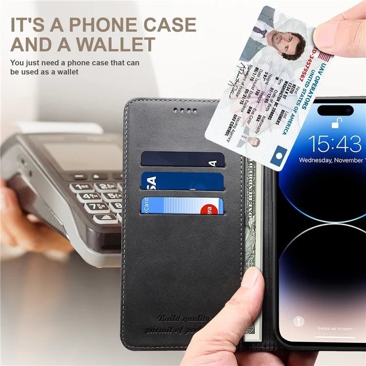 SUTENI for iPhone 15 Plus Wallet Case Calf Texture PU Leather Phone Stand