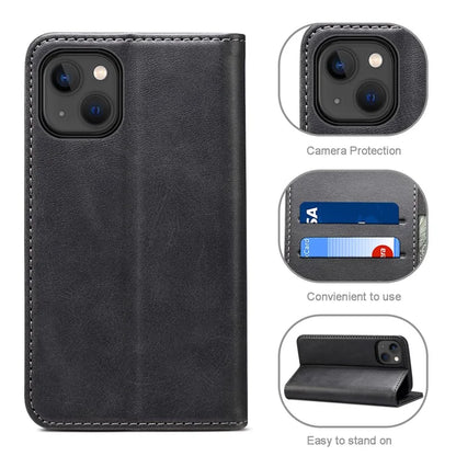 SUTENI for iPhone 15 Plus Wallet Case Calf Texture PU Leather Phone Stand