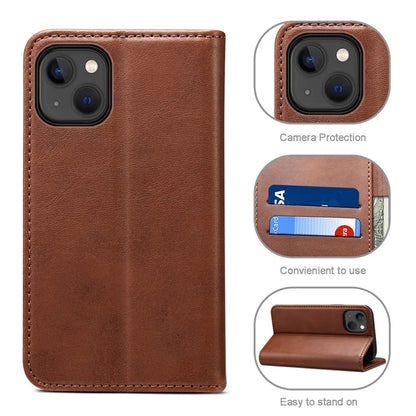 SUTENI for iPhone 15 Plus Wallet Case Calf Texture PU Leather Phone Stand