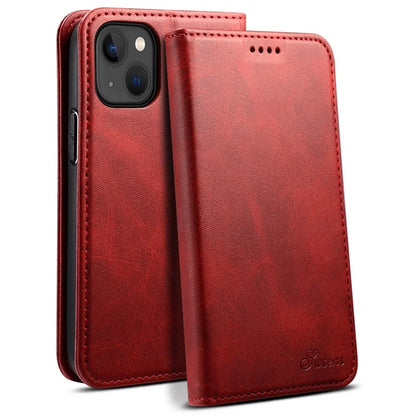 SUTENI for iPhone 15 Plus Wallet Case Calf Texture PU Leather Phone Stand