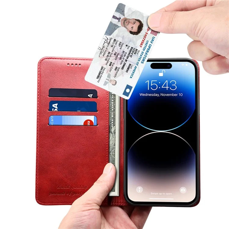 SUTENI for iPhone 15 Plus Wallet Case Calf Texture PU Leather Phone Stand