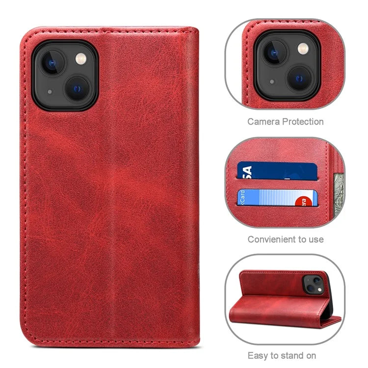 SUTENI for iPhone 15 Plus Wallet Case Calf Texture PU Leather Phone Stand