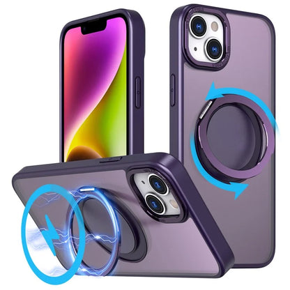 For iPhone 14 Plus Magnetic Phone Case Hidden Gear Rotary Ring Kickstand