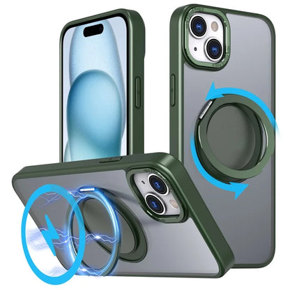 For iPhone 15 Plus Magnetic Case Ring Kickstand PC + TPU Cover