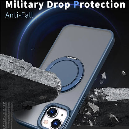 For iPhone 15 Plus Magnetic Case Ring Kickstand PC + TPU Cover