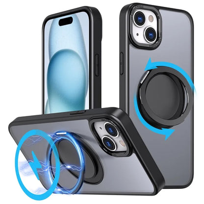 For iPhone 15 Plus Magnetic Case Ring Kickstand PC + TPU Cover