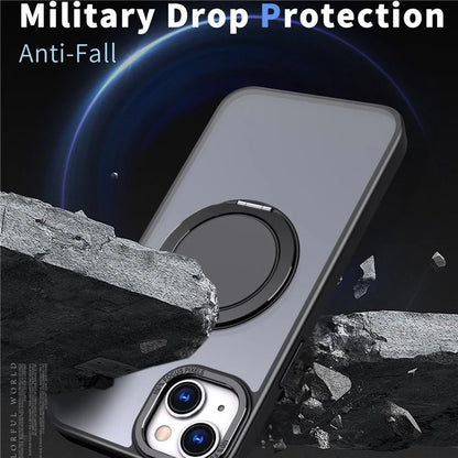 For iPhone 15 Plus Magnetic Case Ring Kickstand PC + TPU Cover
