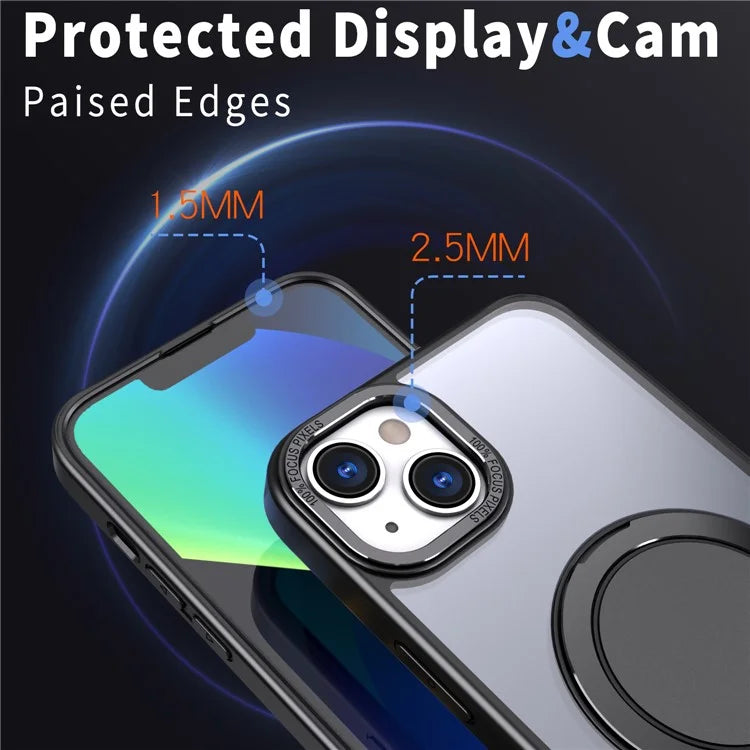 For iPhone 15 Plus Magnetic Case Ring Kickstand PC + TPU Cover