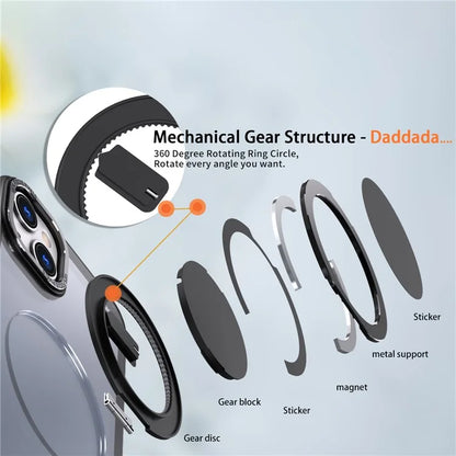 For iPhone 15 Plus Magnetic Case Ring Kickstand PC + TPU Cover