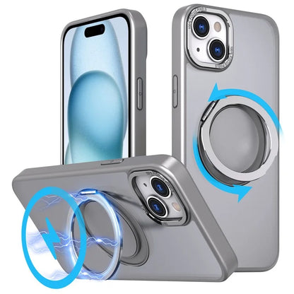 For iPhone 15 Plus Magnetic Case Ring Kickstand PC + TPU Cover