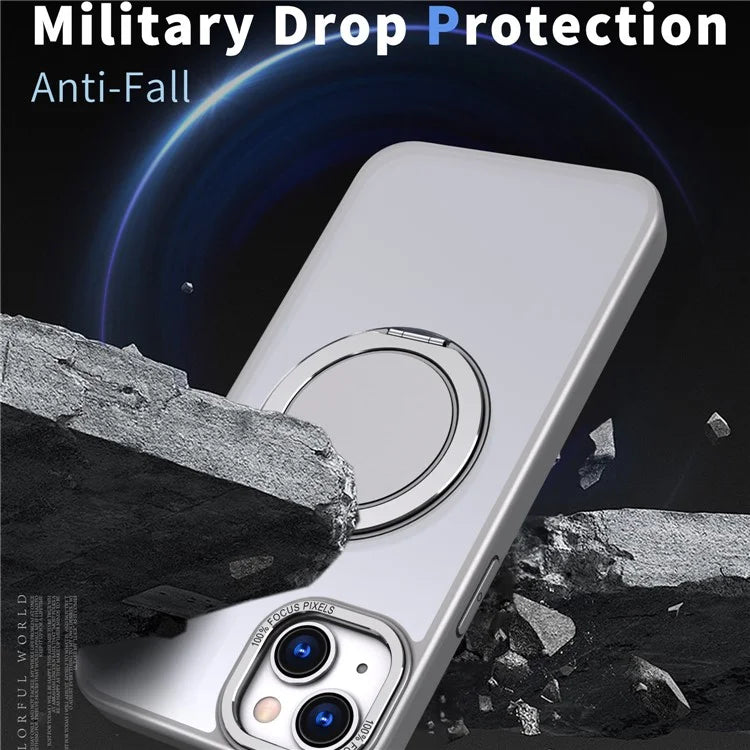 For iPhone 15 Plus Magnetic Case Ring Kickstand PC + TPU Cover