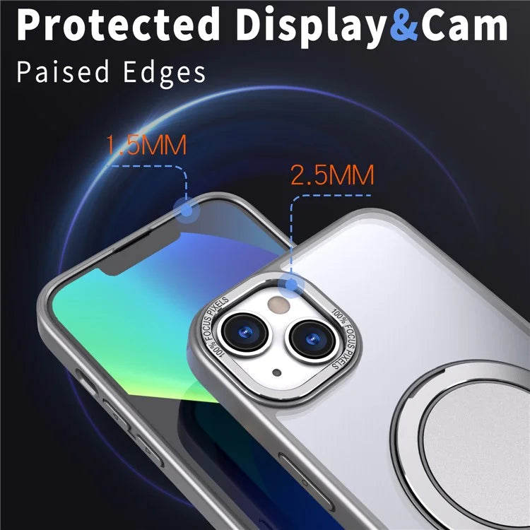 For iPhone 15 Plus Magnetic Case Ring Kickstand PC + TPU Cover