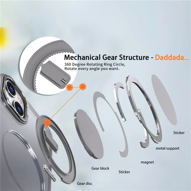 For iPhone 15 Plus Magnetic Case Ring Kickstand PC + TPU Cover