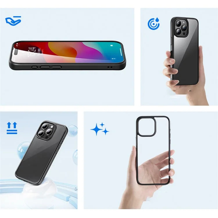 ROCK For iPhone 15 Pro Case TPU+PC Scratch-resistant Transparent Panel Phone Back Cover