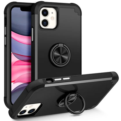 For iPhone 11 Case PC+TPU Hybrid Phone Back Cover with Ring Holder