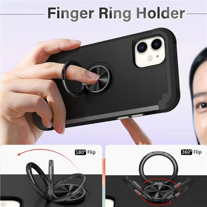 For iPhone 11 Case PC+TPU Hybrid Phone Back Cover with Ring Holder