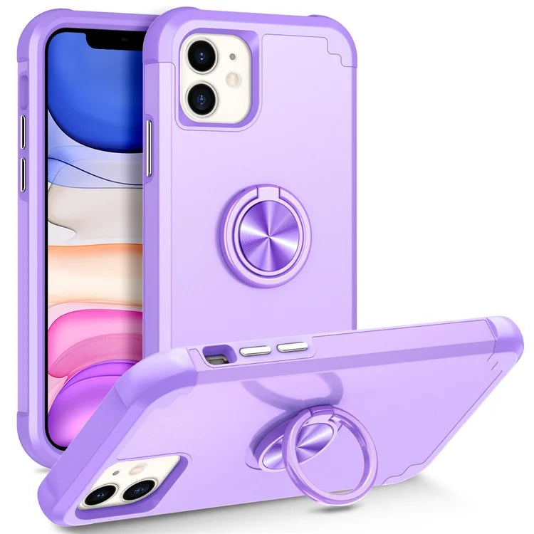 For iPhone 11 Case PC+TPU Hybrid Phone Back Cover with Ring Holder
