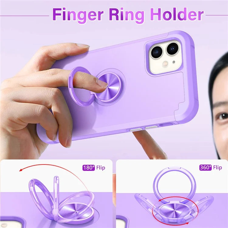 For iPhone 11 Case PC+TPU Hybrid Phone Back Cover with Ring Holder