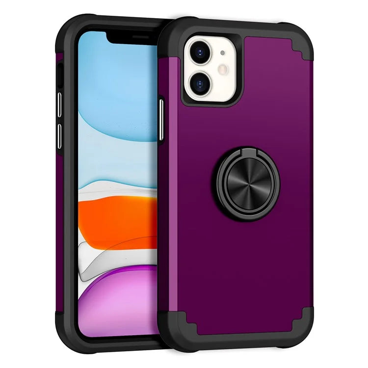 For iPhone 11 Case PC+TPU Hybrid Phone Back Cover with Ring Holder