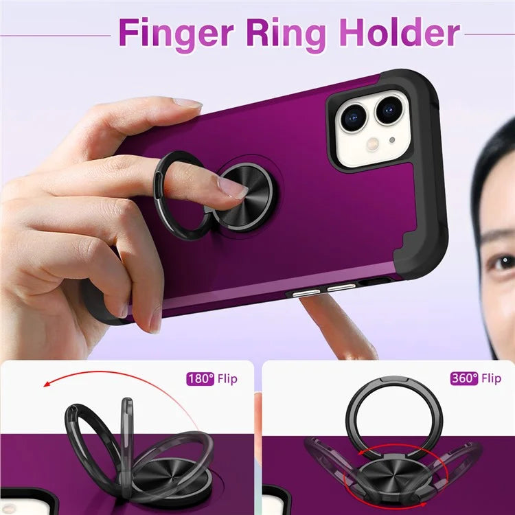 For iPhone 11 Case PC+TPU Hybrid Phone Back Cover with Ring Holder