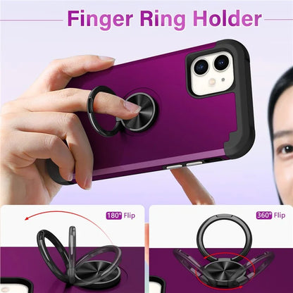 For iPhone 11 Case PC+TPU Hybrid Phone Back Cover with Ring Holder