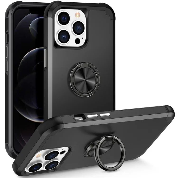 For iPhone 12 Pro Max Case with Ring Kickstand PC+TPU Phone Back Cover