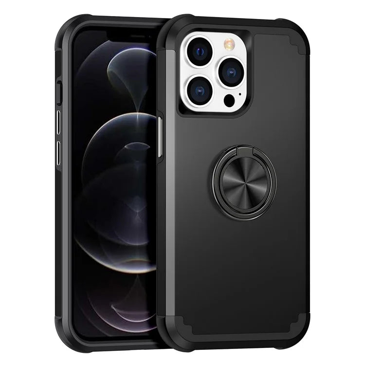 For iPhone 12 Pro Max Case with Ring Kickstand PC+TPU Phone Back Cover