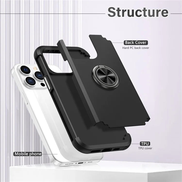 For iPhone 12 Pro Max Case with Ring Kickstand PC+TPU Phone Back Cover