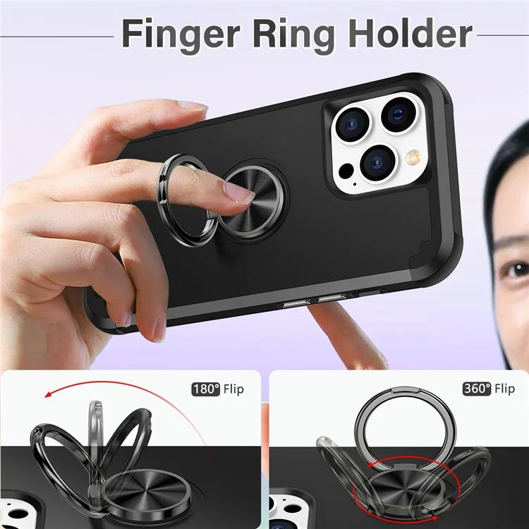 For iPhone 12 Pro Max Case with Ring Kickstand PC+TPU Phone Back Cover